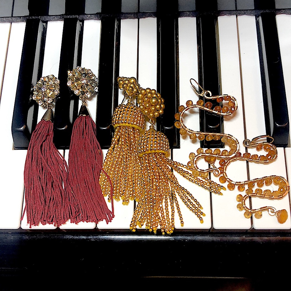 Three pairs of vintage large dangle earrings